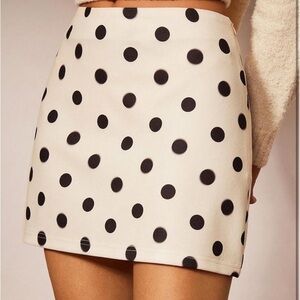 Polka Dot Mini Skirt - White with Black Dots- NEW, XS